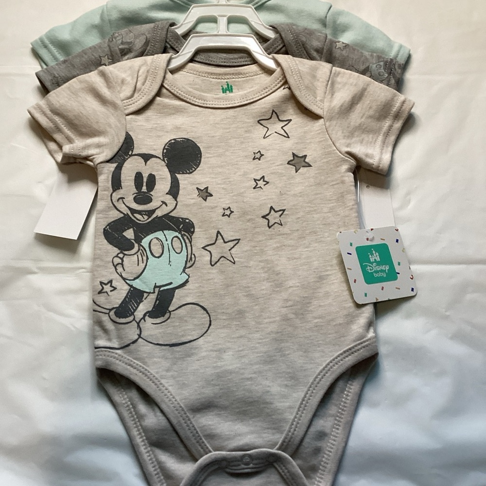 Disney Cream and Gray Mickey Mouse Bodysuit